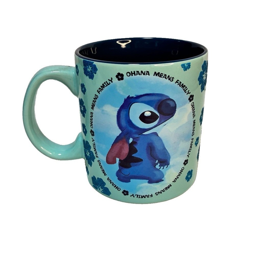 Disney Lilo & Stitch 'Ohana Means Family' Blue Ceramic Mug – 14 oz."